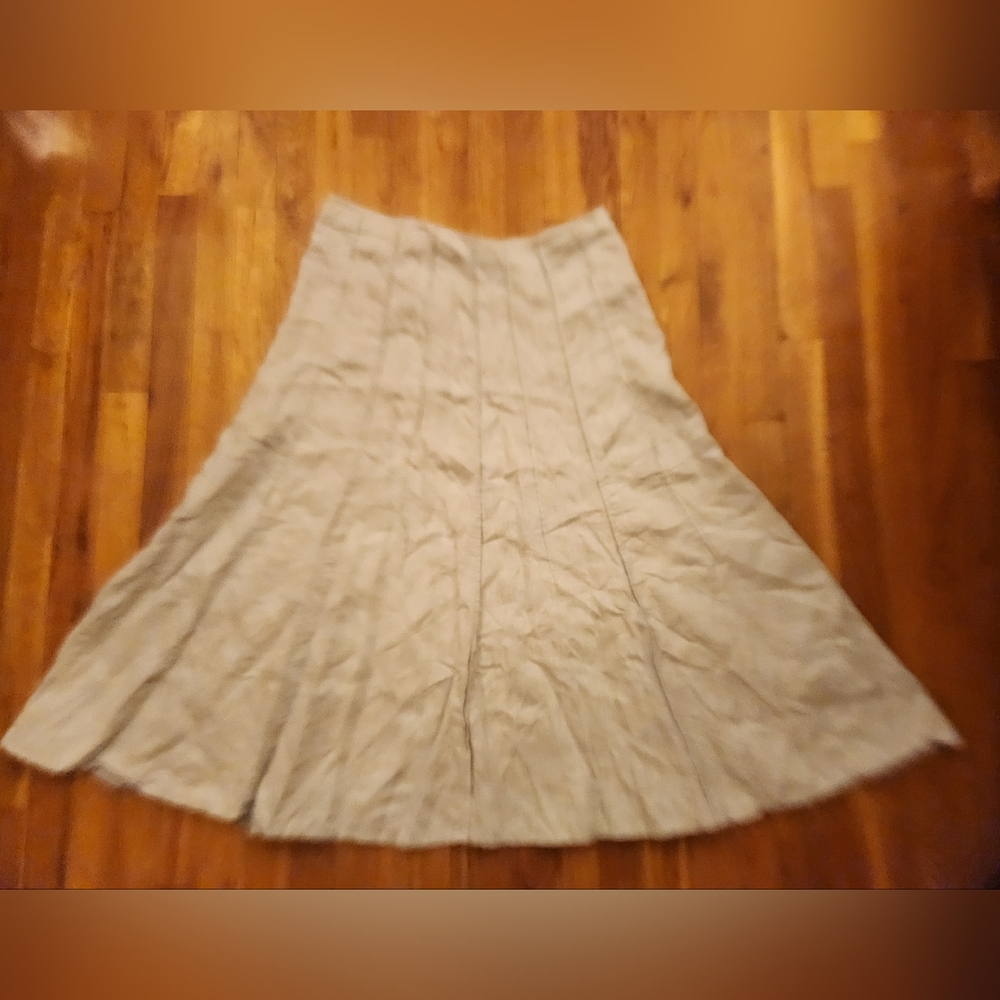 J. Jill Neutral Linen-Blend Midi Skirt in Light Taupe